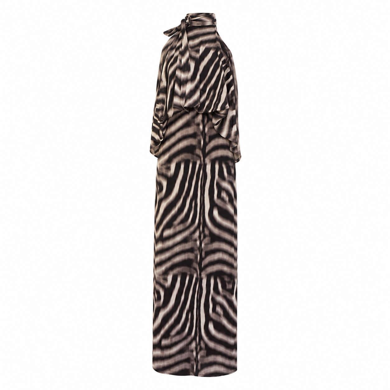 Abito Lungo in Tulle Animalier con Collo Halter – Made in Italy