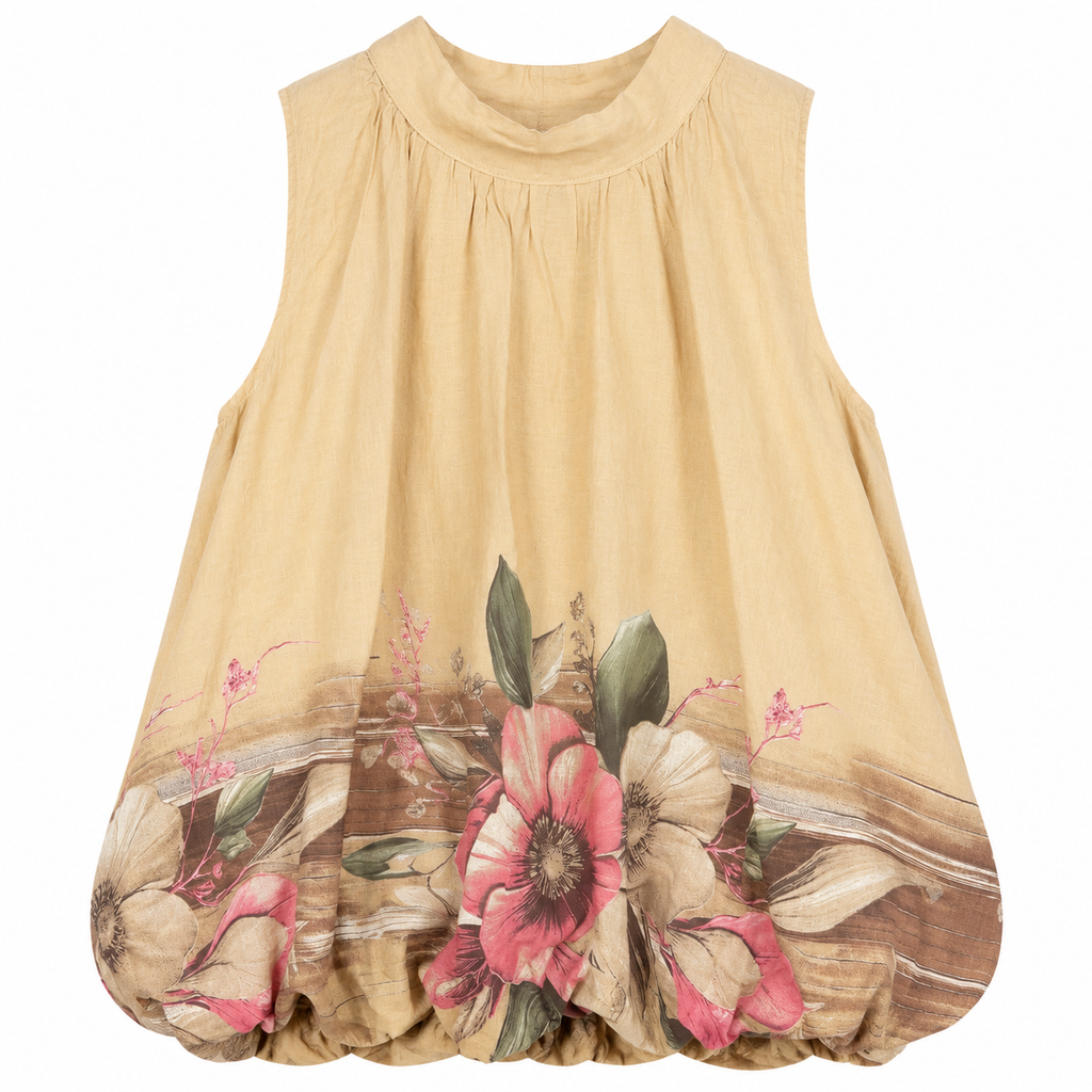 Blusa Donna in Cotone Lavato con Stampa Floreale
