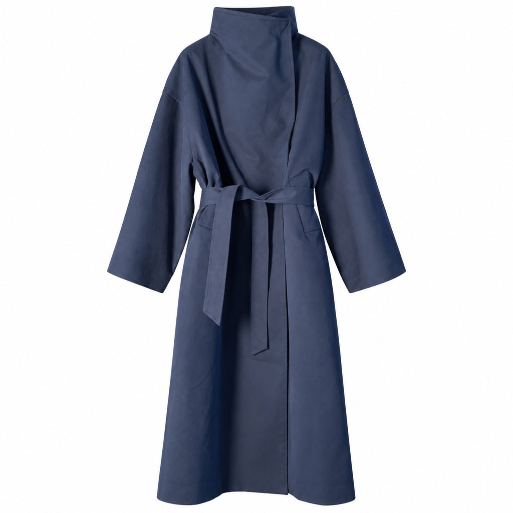Trench lungo donna in cotone con collo alto