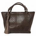 Borsa donna in vera pelle intrecciata con nappina