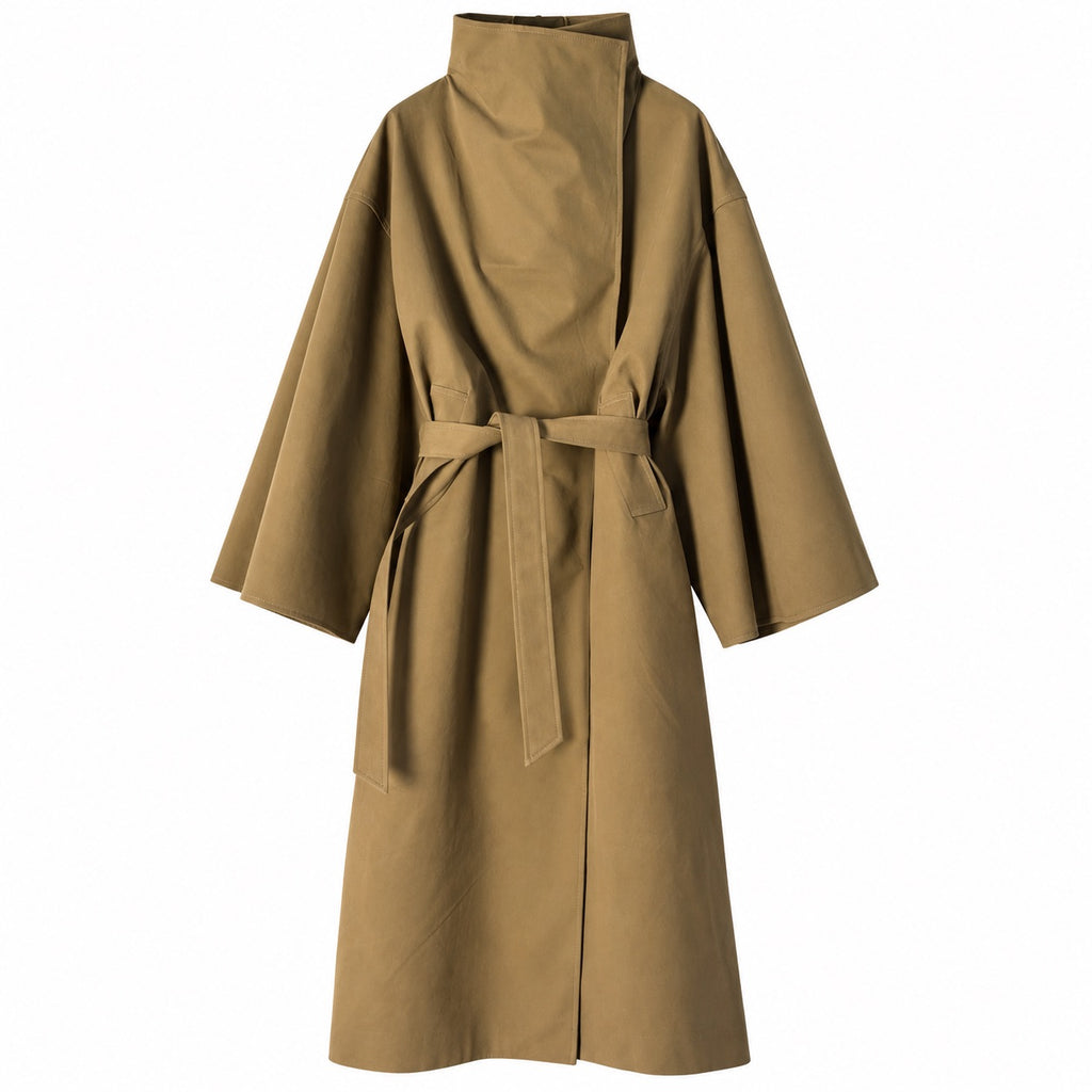 Trench lungo donna in cotone con collo alto