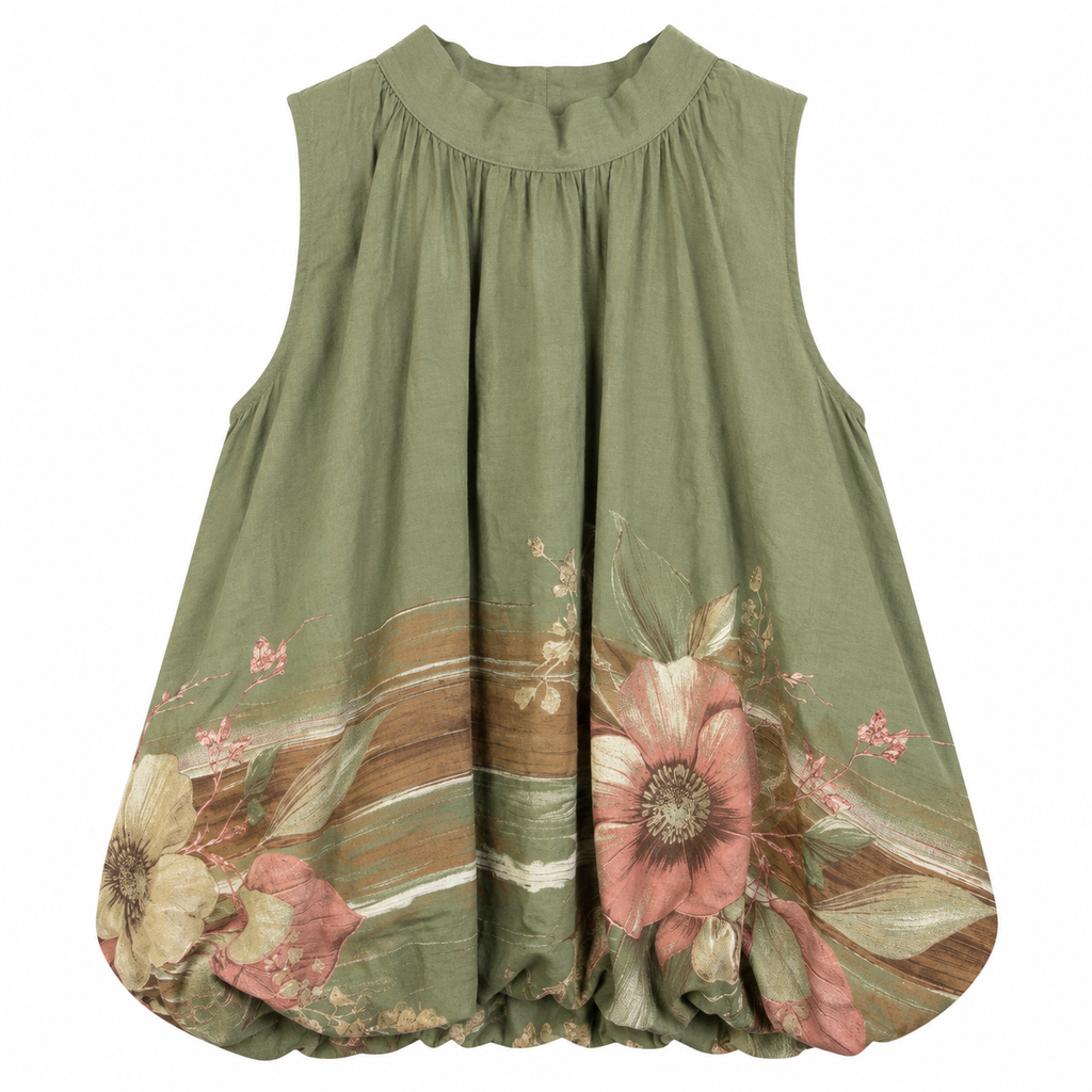 Blusa Donna in Cotone Lavato con Stampa Floreale