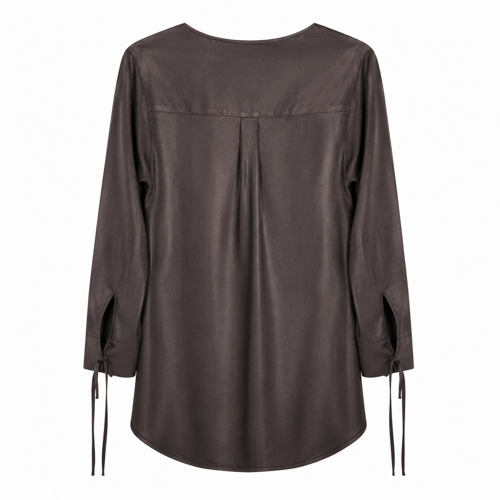 Blusa Donna in Raso con Fiocco e Maniche Lunghe