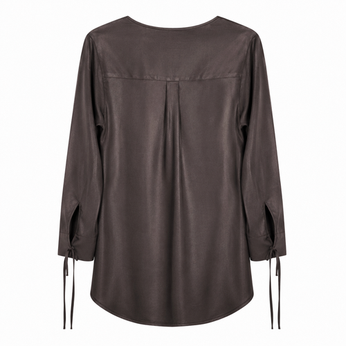 Blusa Donna canetté di viscosa con Fiocco e Maniche Lunghe
