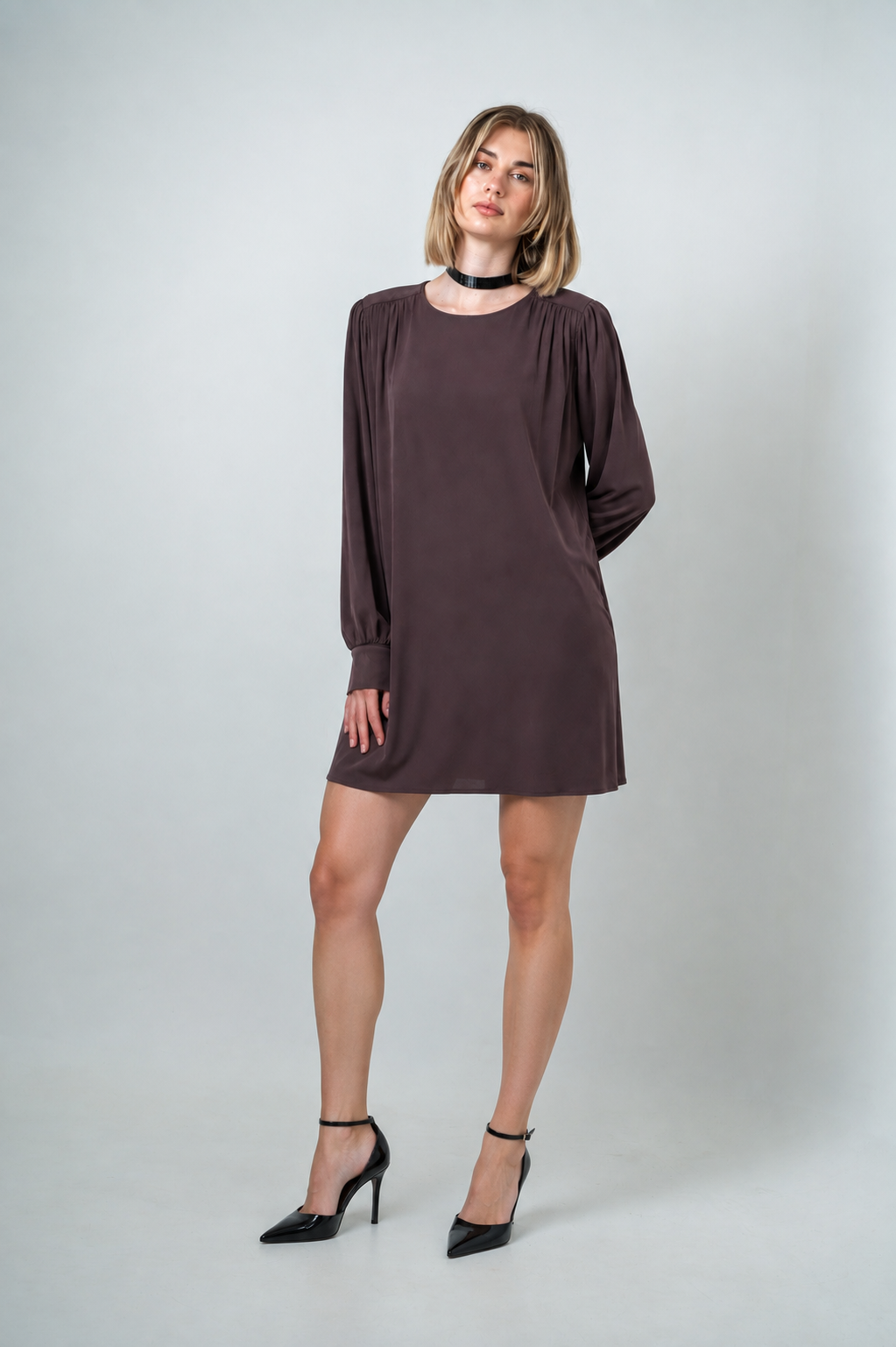 Abito Donna Marrone in Raso Opaco di Viscosa – Made in Italy
