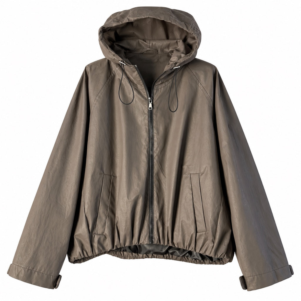 Bomber impermeabile donna con cappuccio e zip