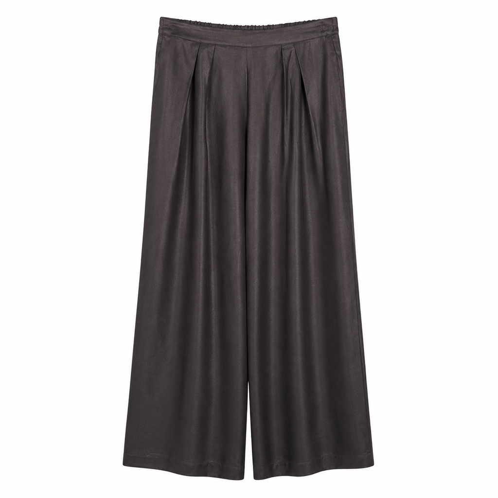Pantalone Palazzo Marrone in Canneté di Viscosa con Pinces