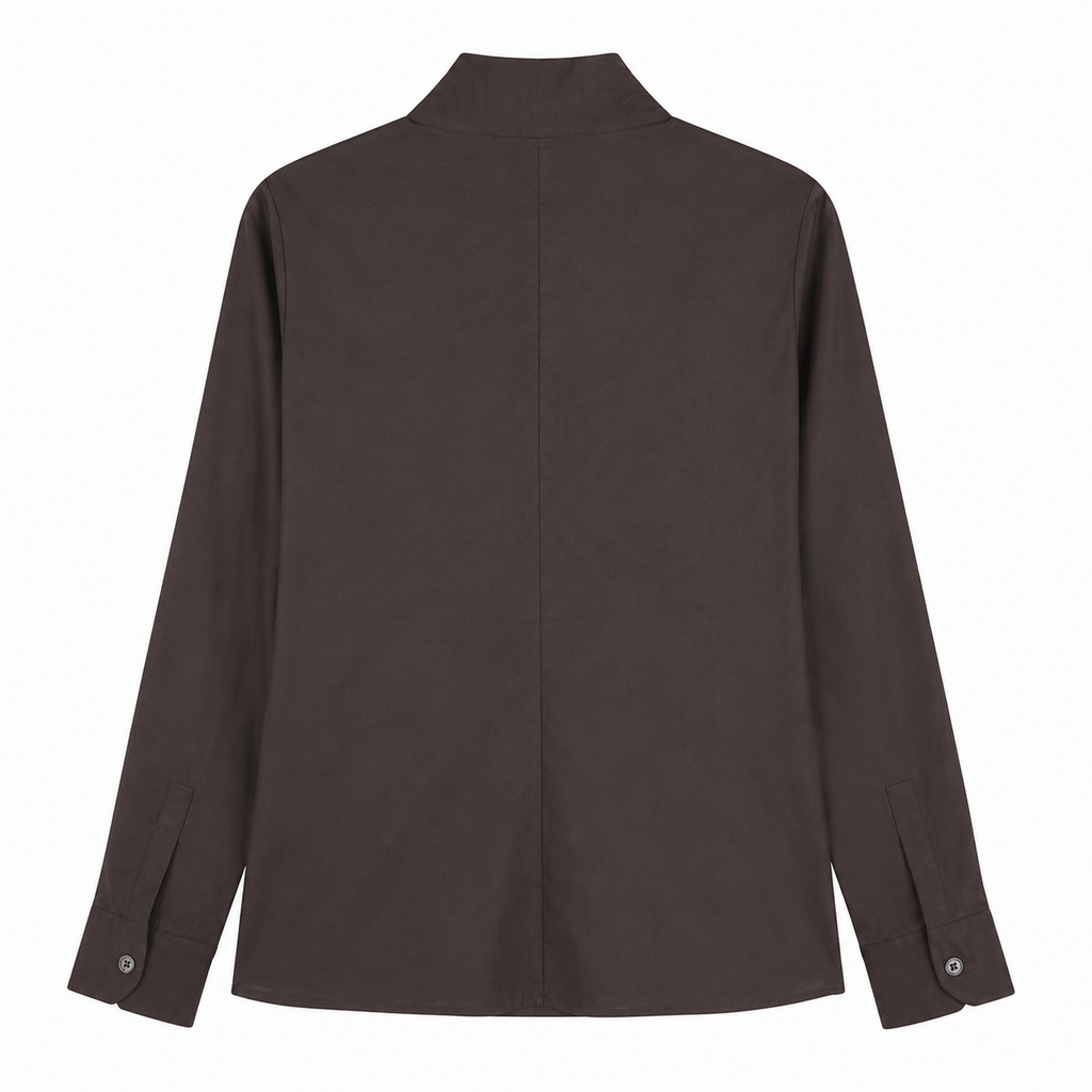 Camicia Donna Marrone con Collo a Scialle