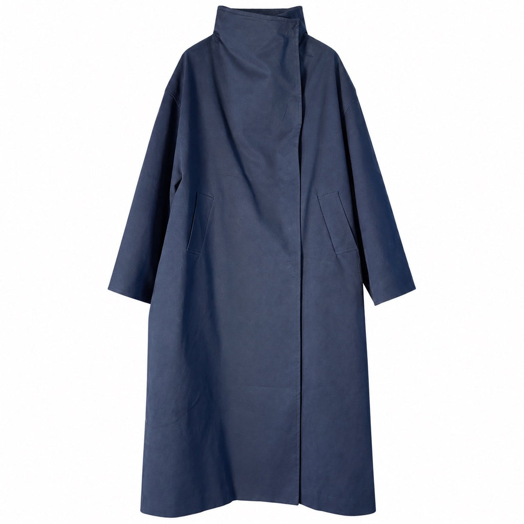Trench lungo donna in cotone con collo alto