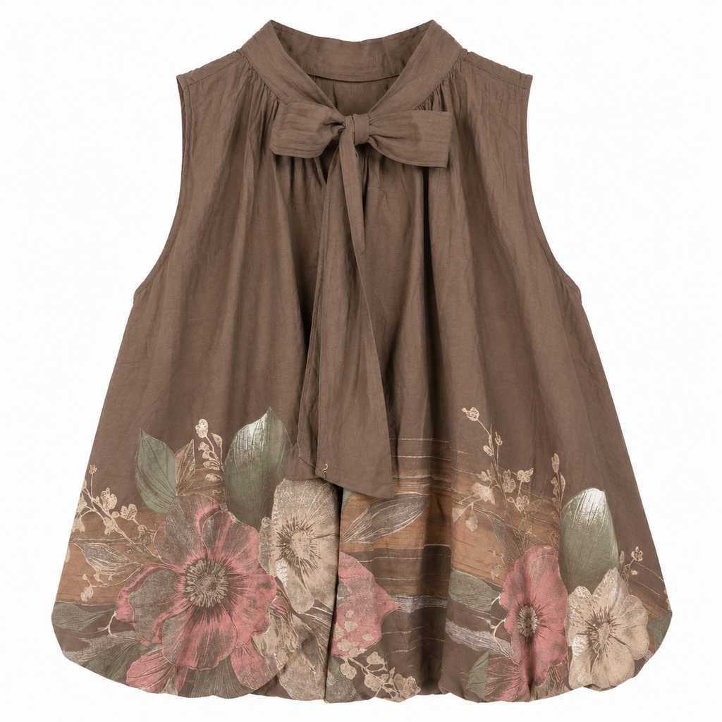 Blusa Donna in Cotone Lavato con Stampa Floreale