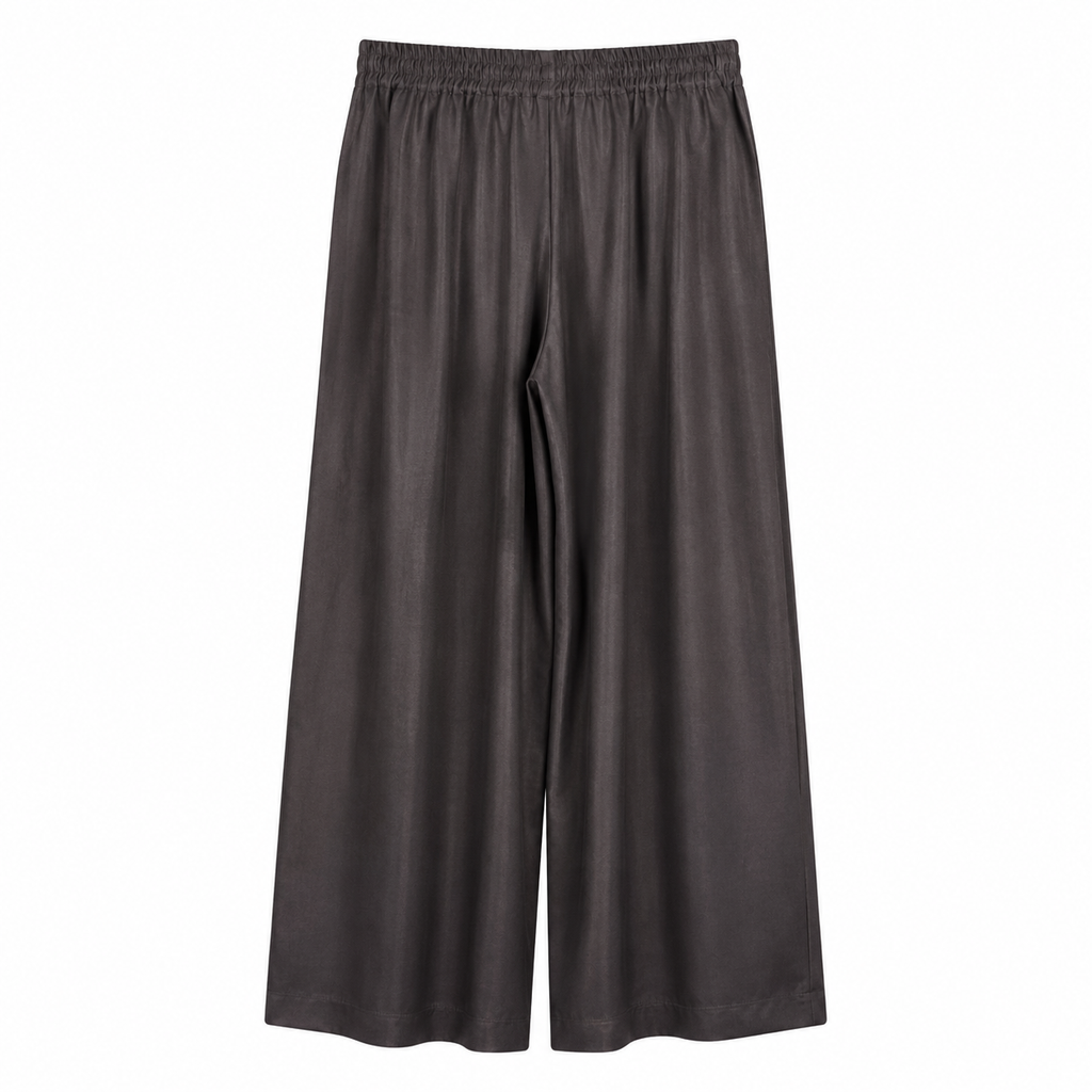 Pantalone Palazzo Marrone in Canneté di Viscosa con Pinces