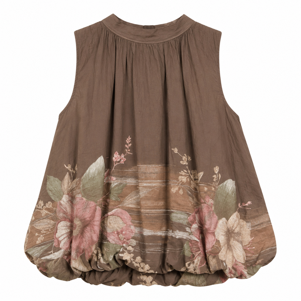 Blusa Donna in Cotone Lavato con Stampa Floreale