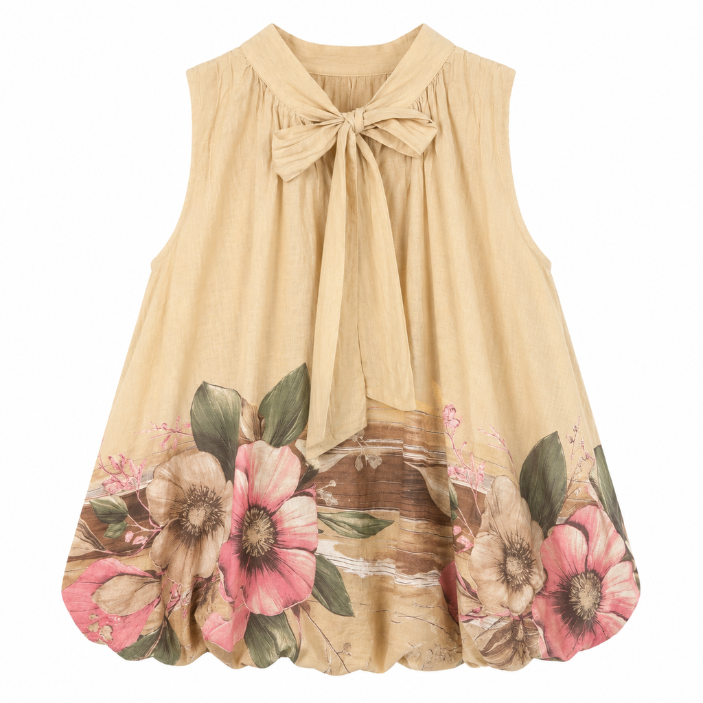 Blusa Donna in Cotone Lavato con Stampa Floreale