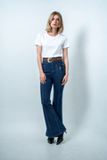 Jeans Donna Flare con Cintura e Cuciture Frontali