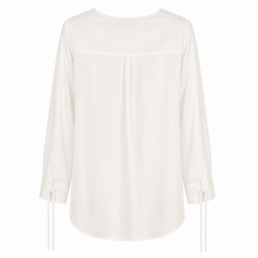 Blusa Donna in Raso con Fiocco e Maniche Lunghe