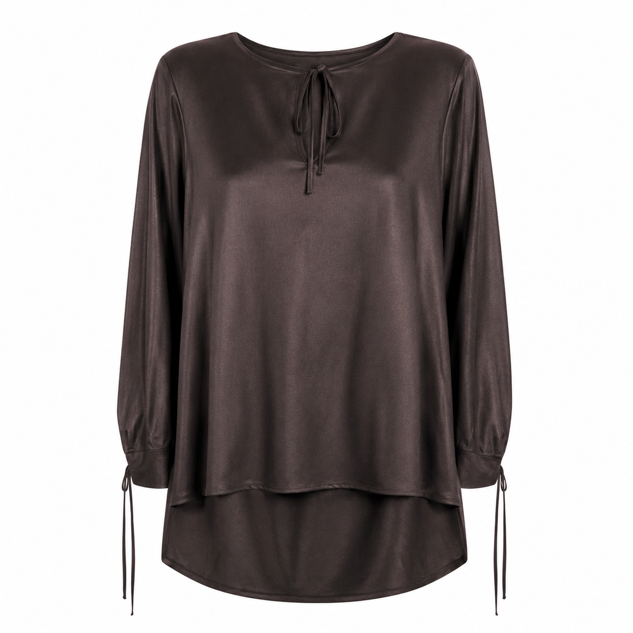 Blusa Donna in Raso con Fiocco e Maniche Lunghe