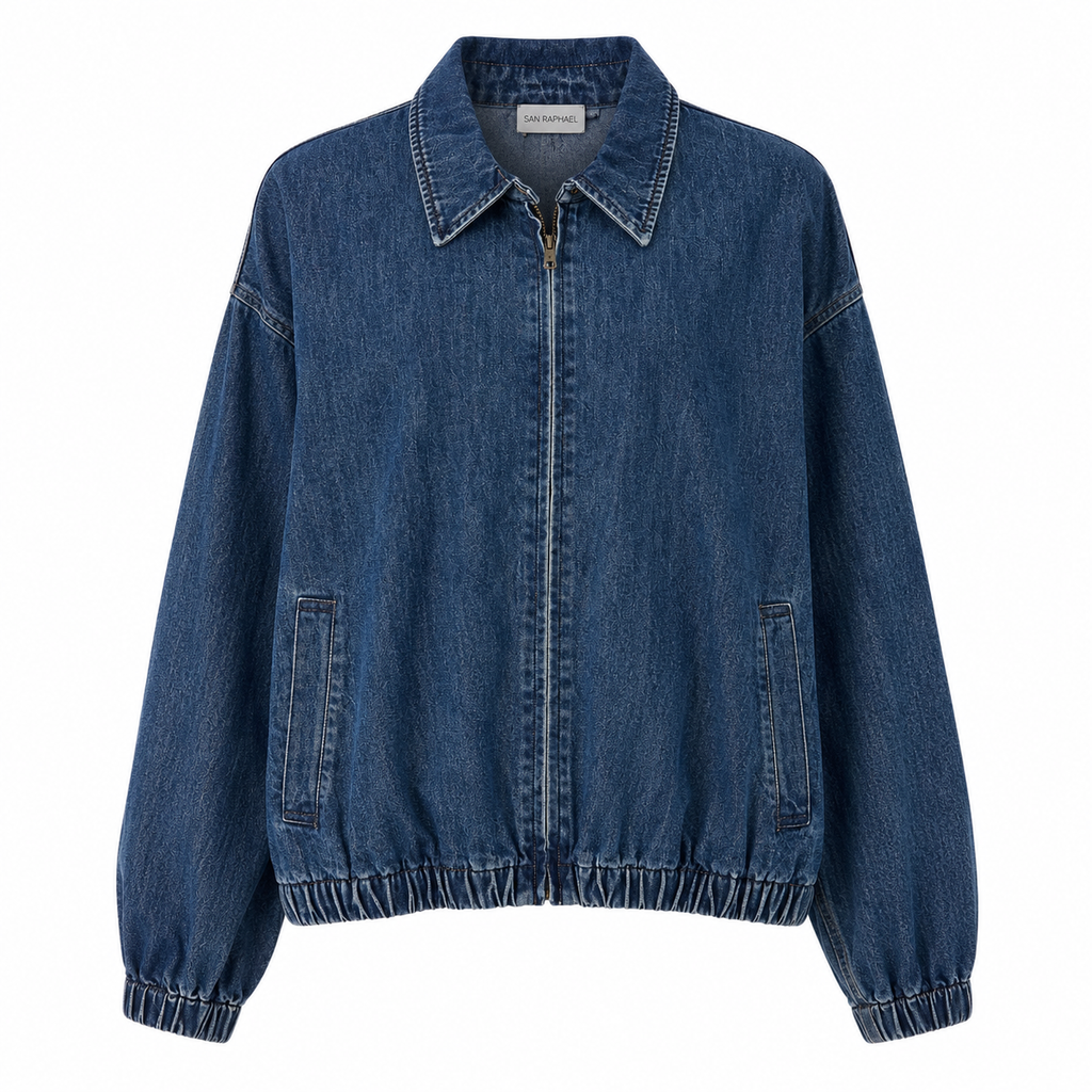 Giubbino Donna in Denim Blu | Bomber Jeans con Zip | Vestibilità Morbida
