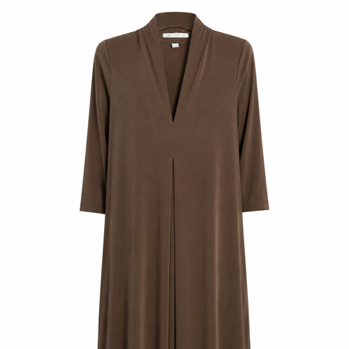 Abito Lungo Marrone con Scollo a V