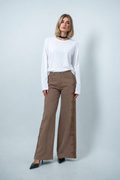 Jeans Donna Wide Leg Marrone con Pizzo Macramè Laterale