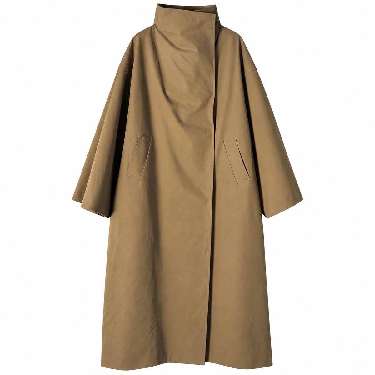 Trench lungo donna in cotone con collo alto