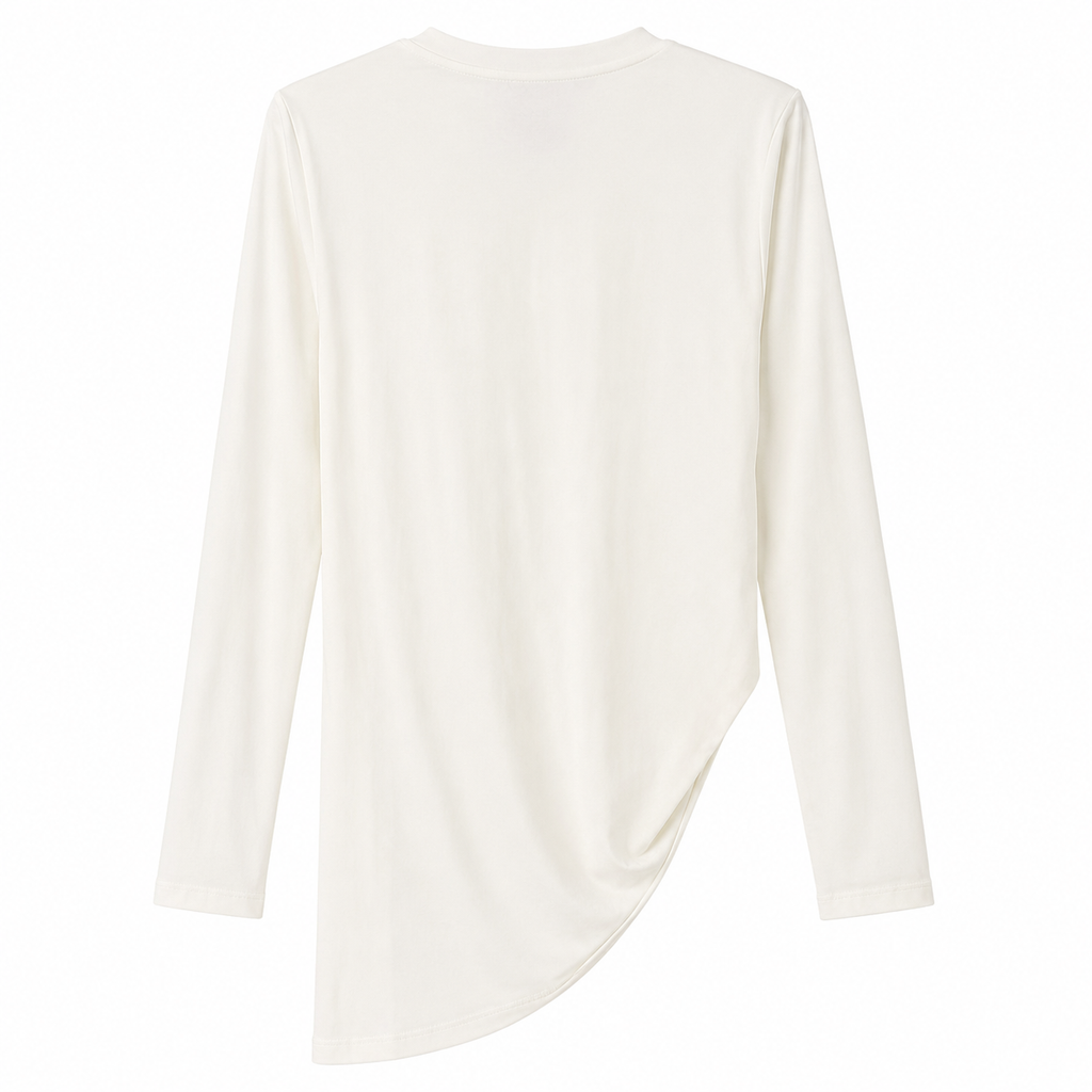 Maglia Donna Avorio con Drappeggio Laterale | Manica Lunga | Vestibilità Morbida