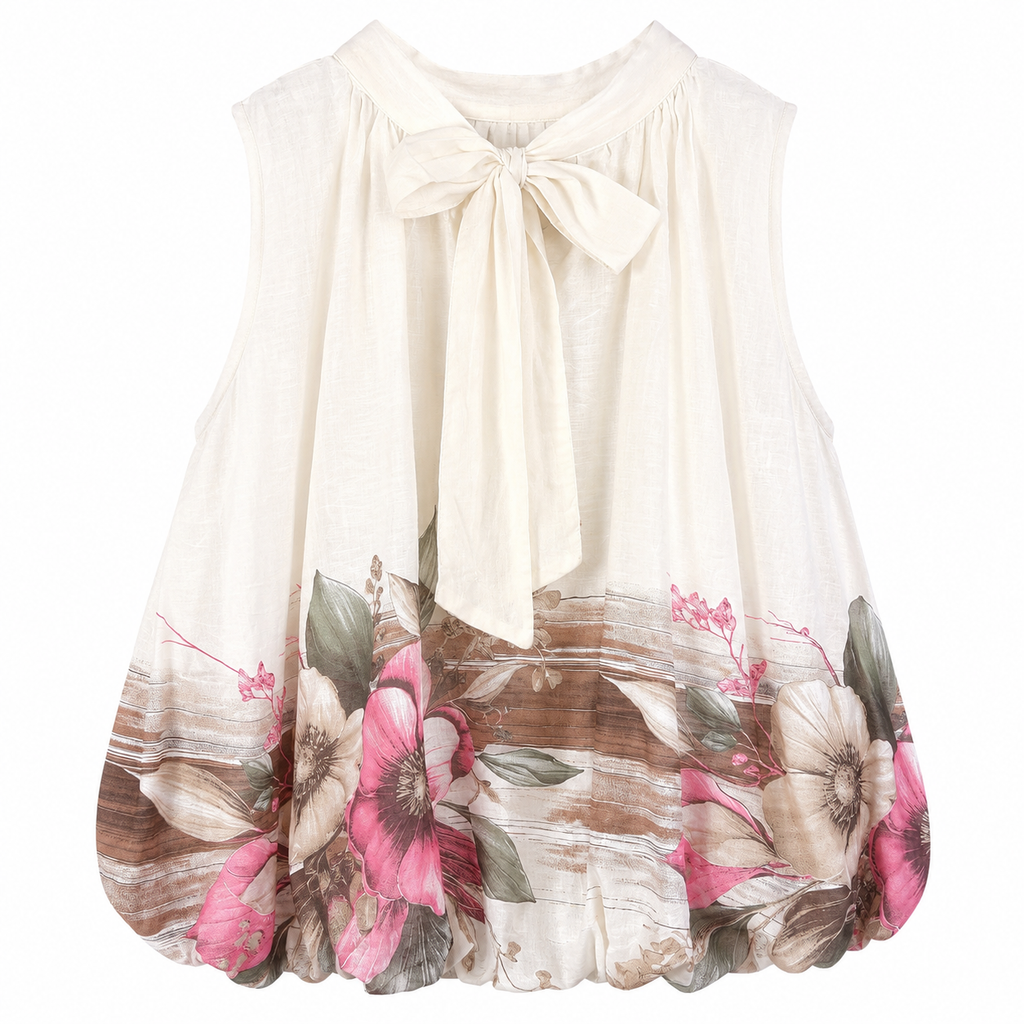 Blusa Donna in Cotone Lavato con Stampa Floreale