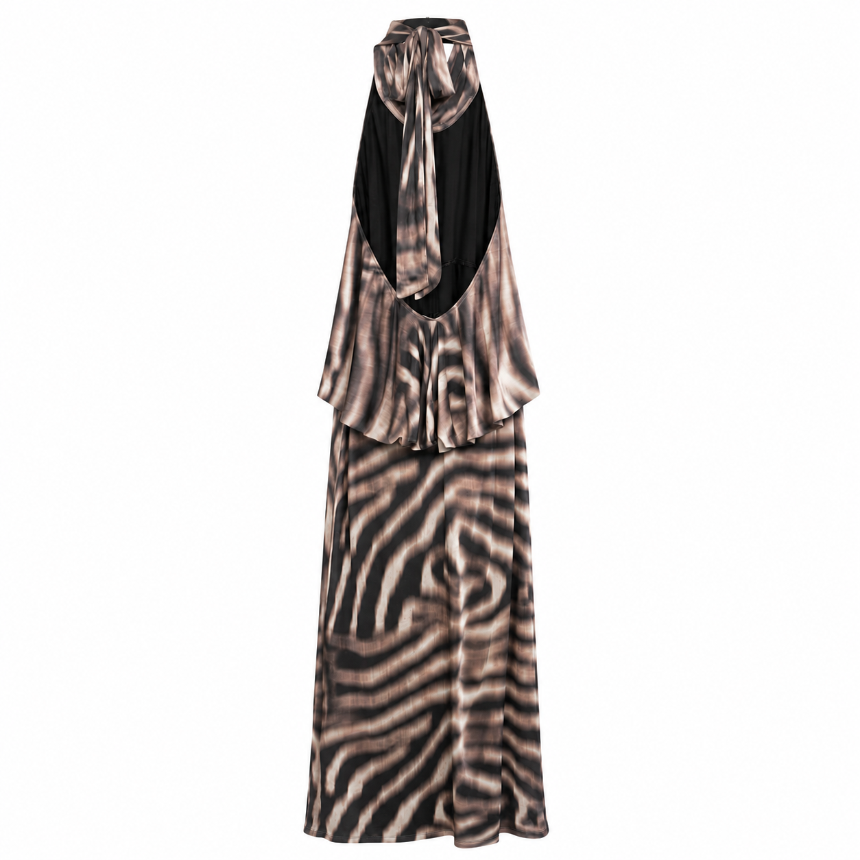 Abito Lungo in Tulle Animalier con Collo Halter – Made in Italy