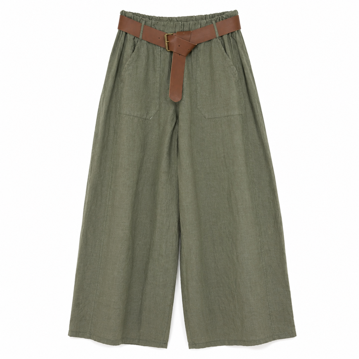 Pantalone Palazzo Donna Verde Militare con Cintura