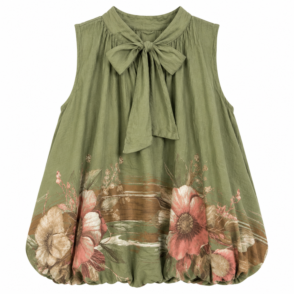 Blusa Donna in Cotone Lavato con Stampa Floreale