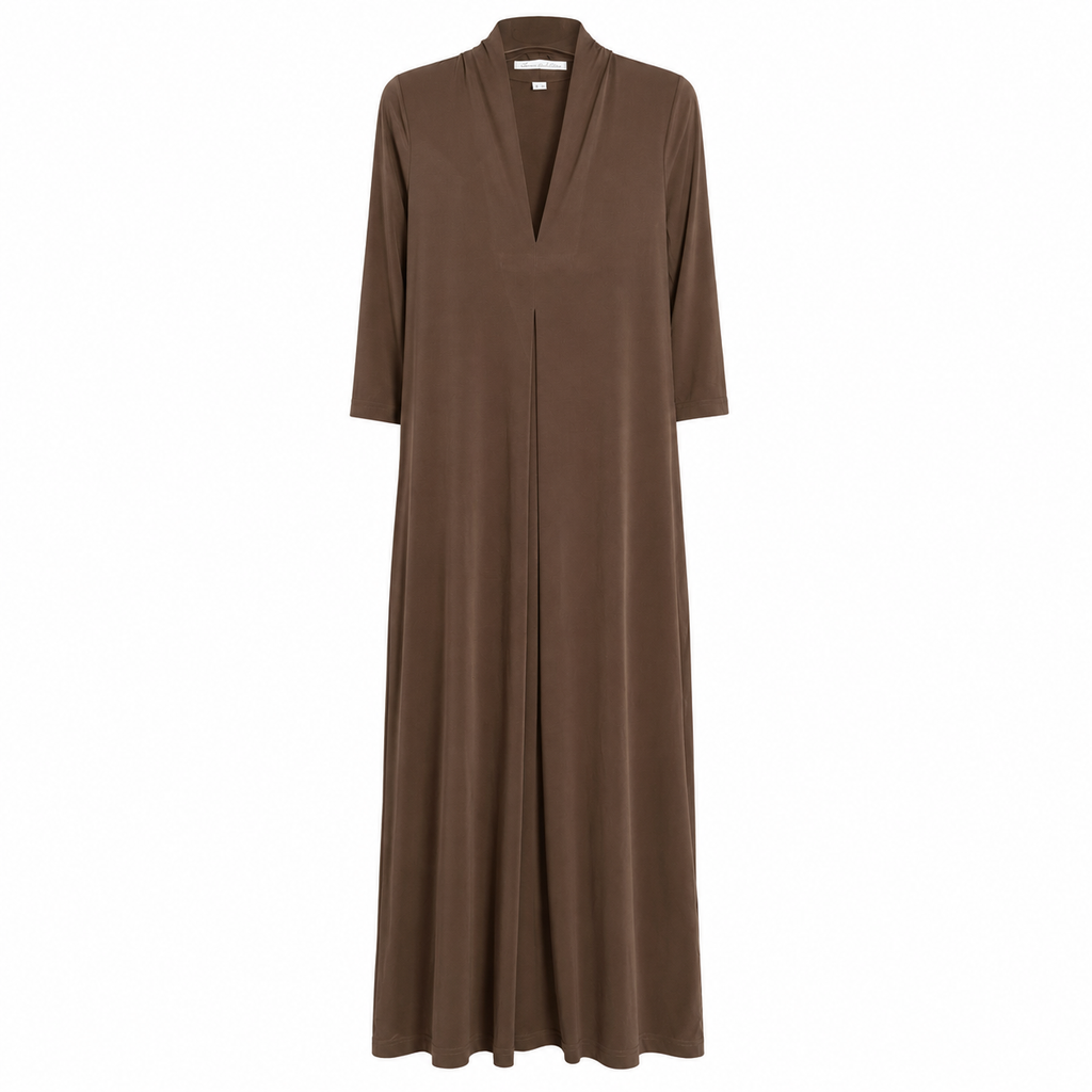 Abito Lungo Marrone con Scollo a V