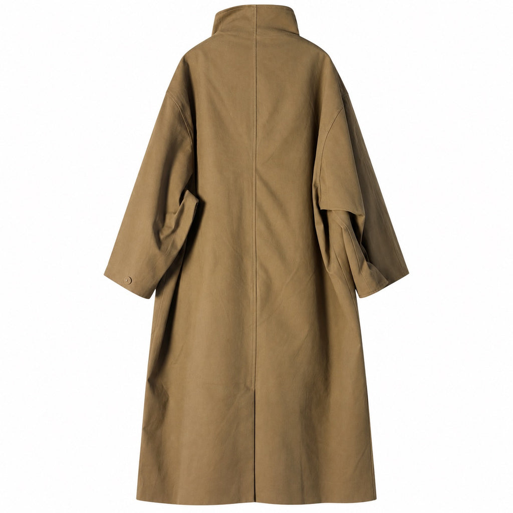 Trench lungo donna in cotone con collo alto
