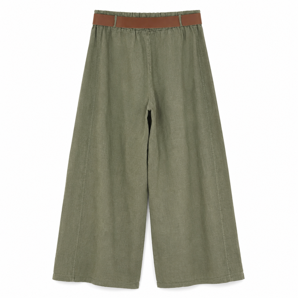 Pantalone Palazzo Donna Verde Militare con Cintura