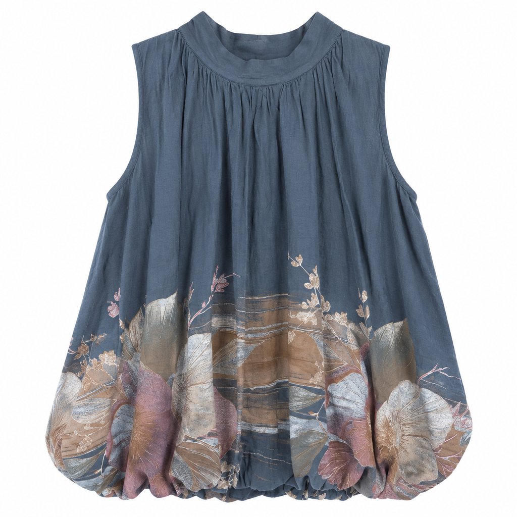 Blusa Donna in Cotone Lavato con Stampa Floreale
