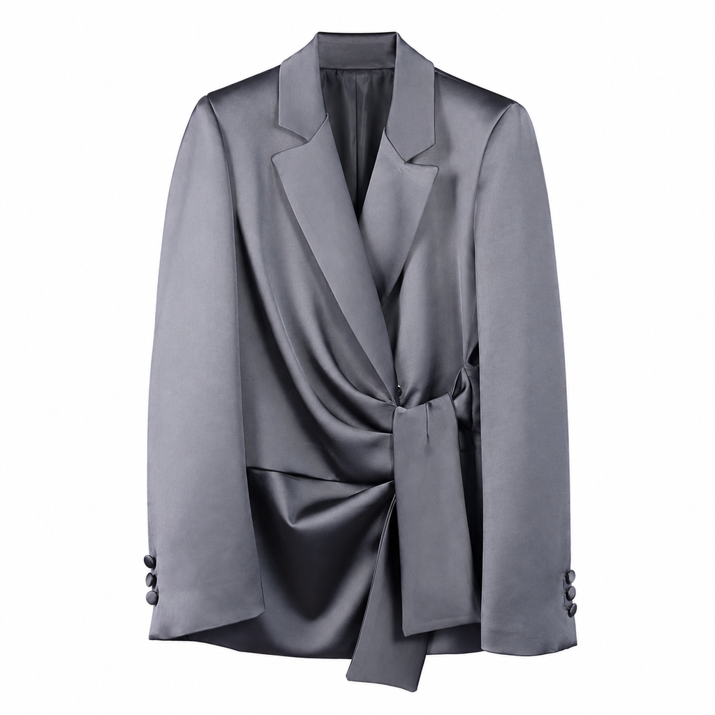Completo Elegance in Raso – Blazer Drappeggiato Donna