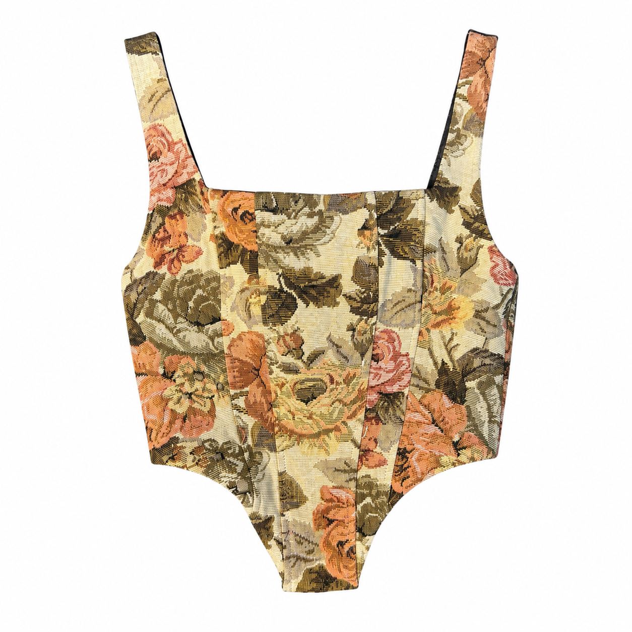 Corpetto Damasco Floreale con Rose – Eleganza Vintage