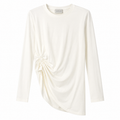 Maglia Donna Avorio con Drappeggio Laterale | Manica Lunga | Vestibilità Morbida