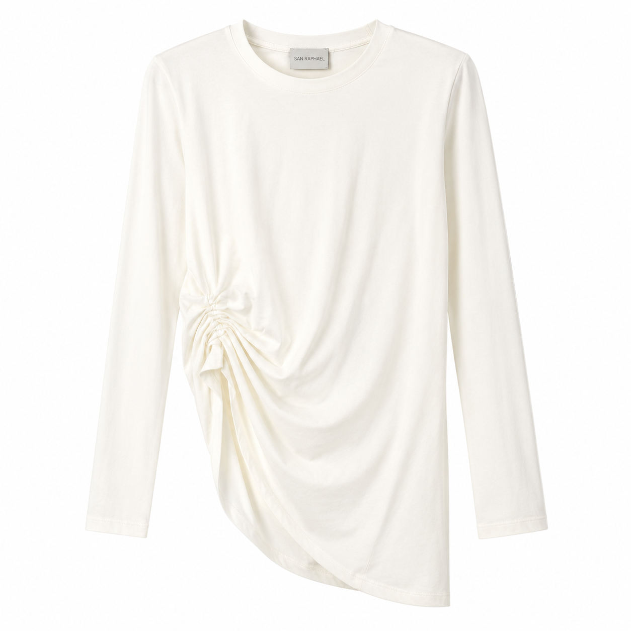 Maglia Donna Avorio con Drappeggio Laterale | Manica Lunga | Vestibilità Morbida