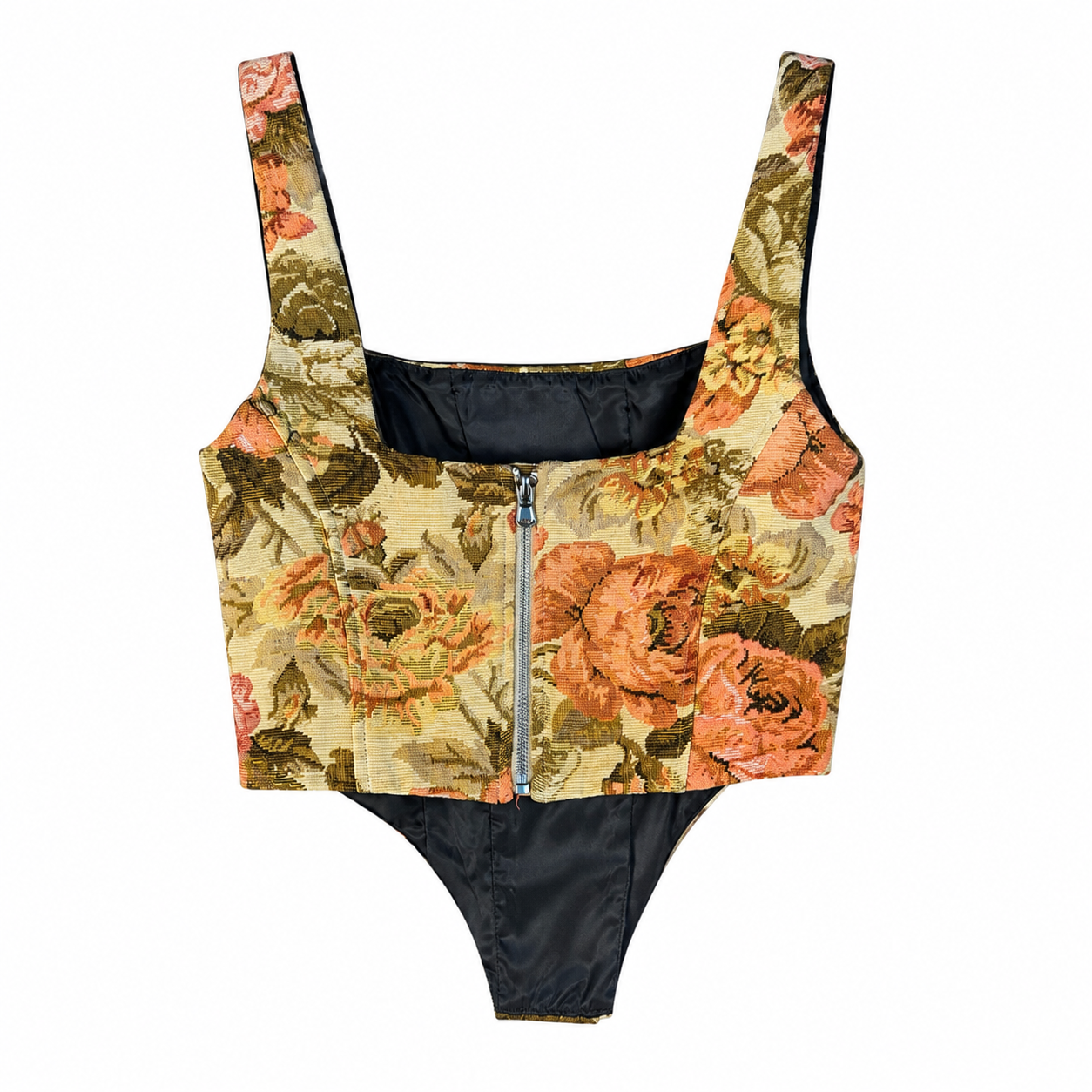 Corpetto Damasco Floreale con Rose – Eleganza Vintage