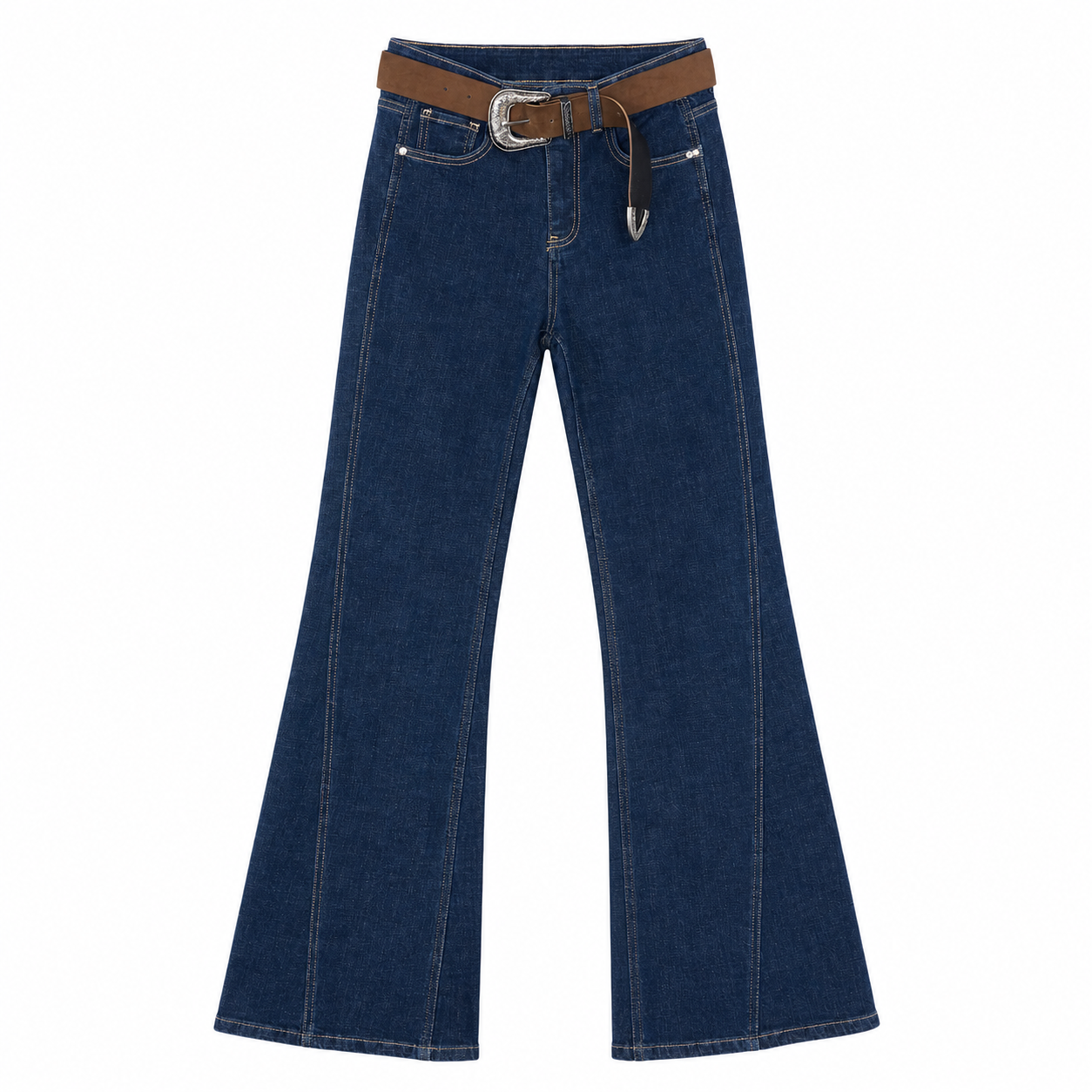 Jeans Donna Flare con Cintura e Cuciture Frontali