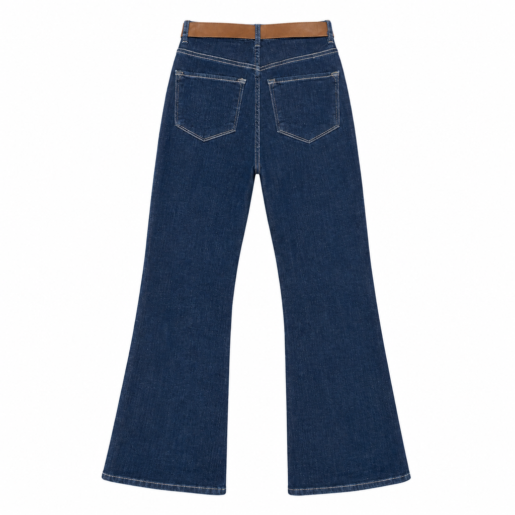 Jeans Donna Flare con Cintura e Cuciture Frontali