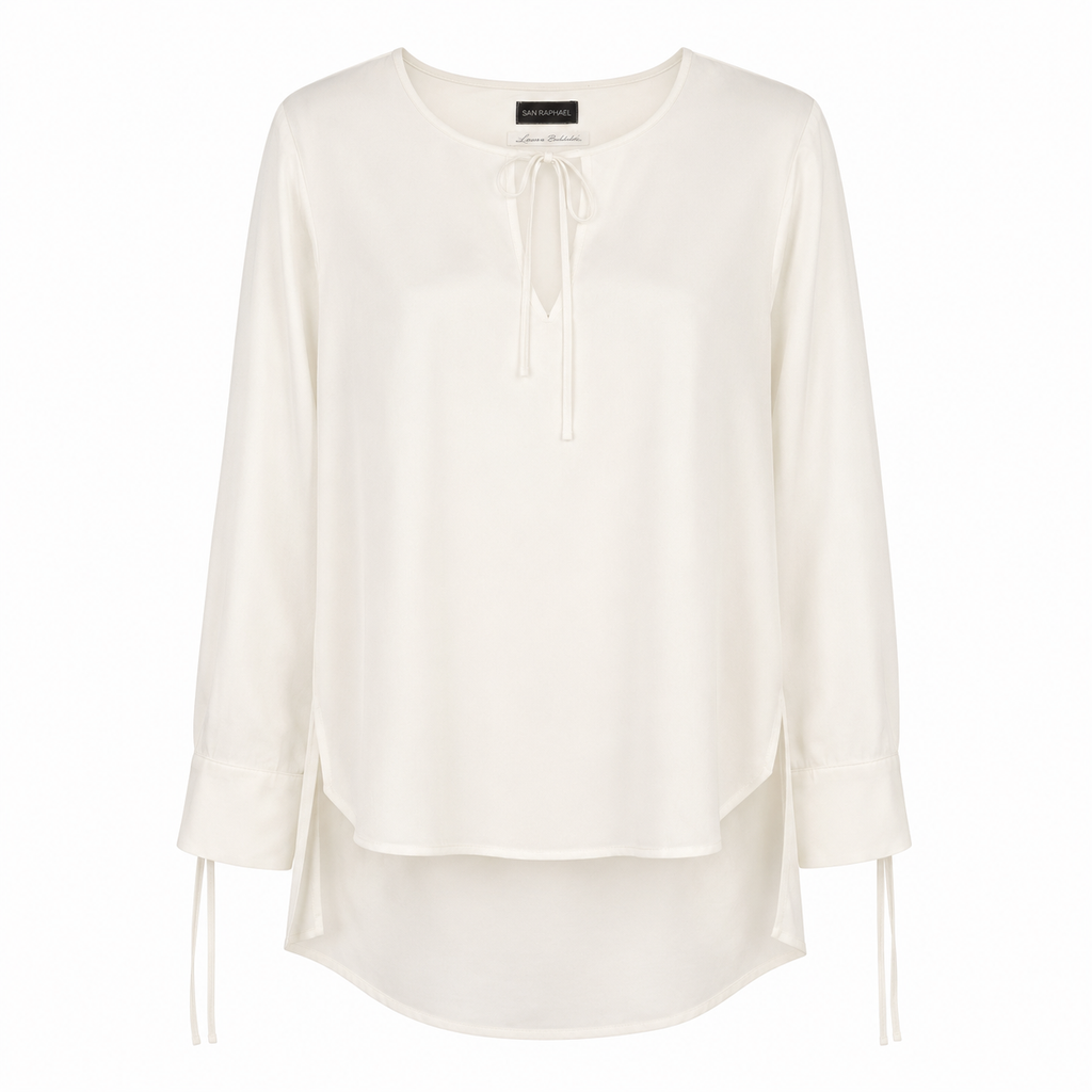 Blusa Donna in Raso con Fiocco e Maniche Lunghe