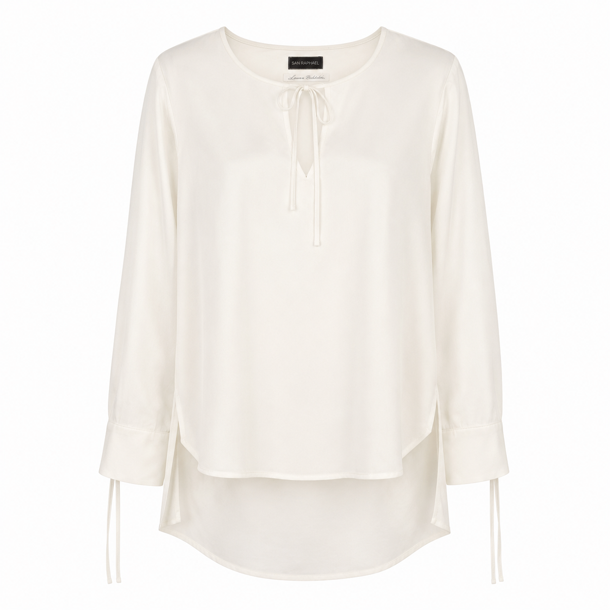 Blusa Donna in Raso con Fiocco e Maniche Lunghe