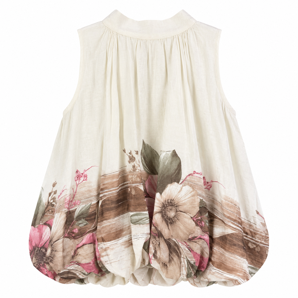 Blusa Donna in Cotone Lavato con Stampa Floreale