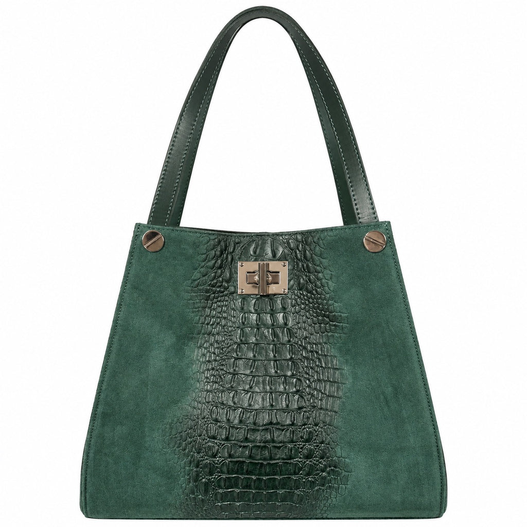 Borsa shopper donna in vera pelle e camoscio stampa cocco