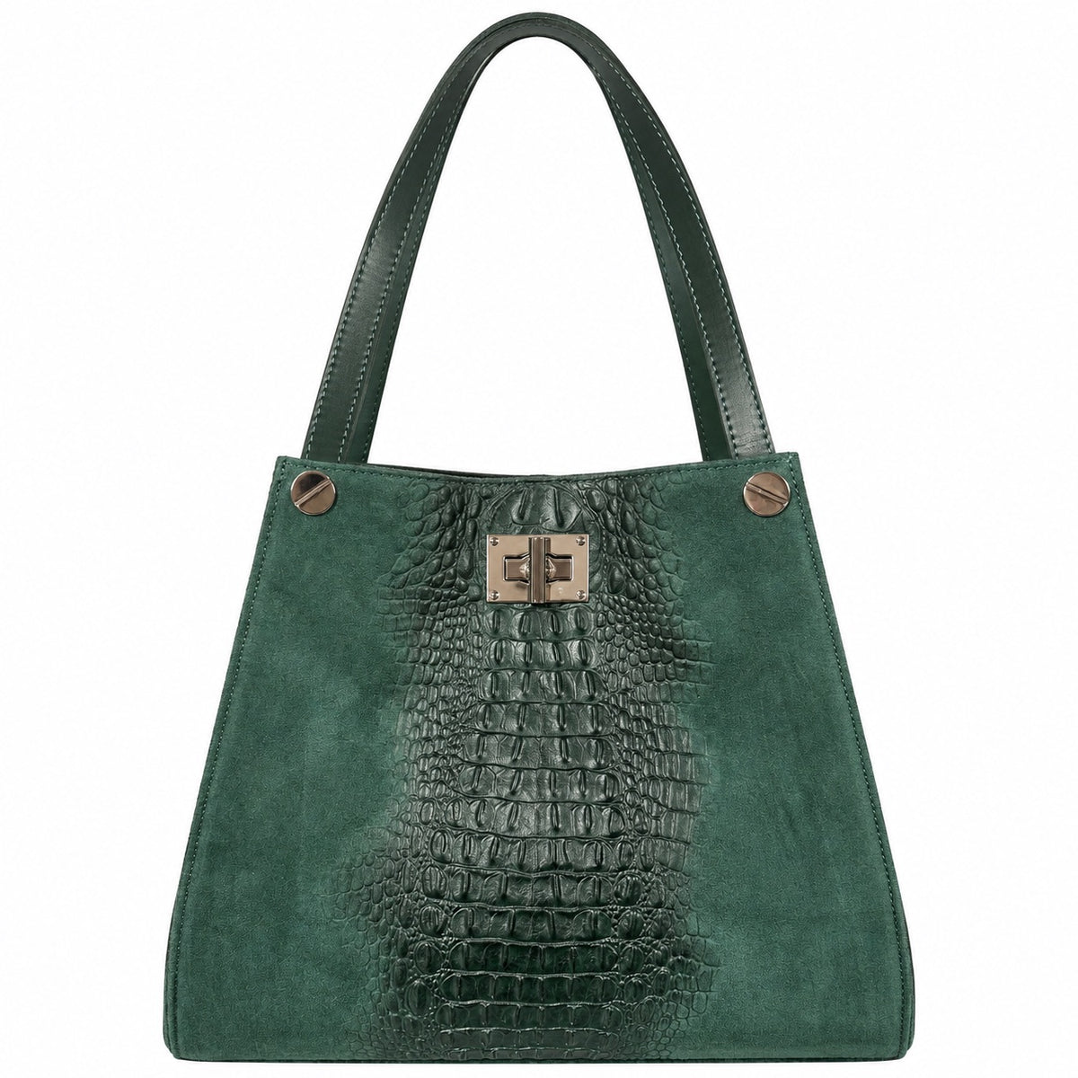 Borsa shopper donna in vera pelle e camoscio stampa cocco