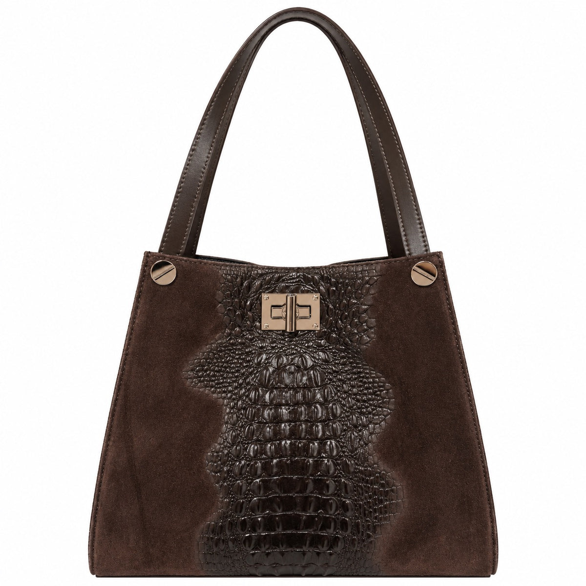 Borsa shopper donna in vera pelle e camoscio stampa cocco