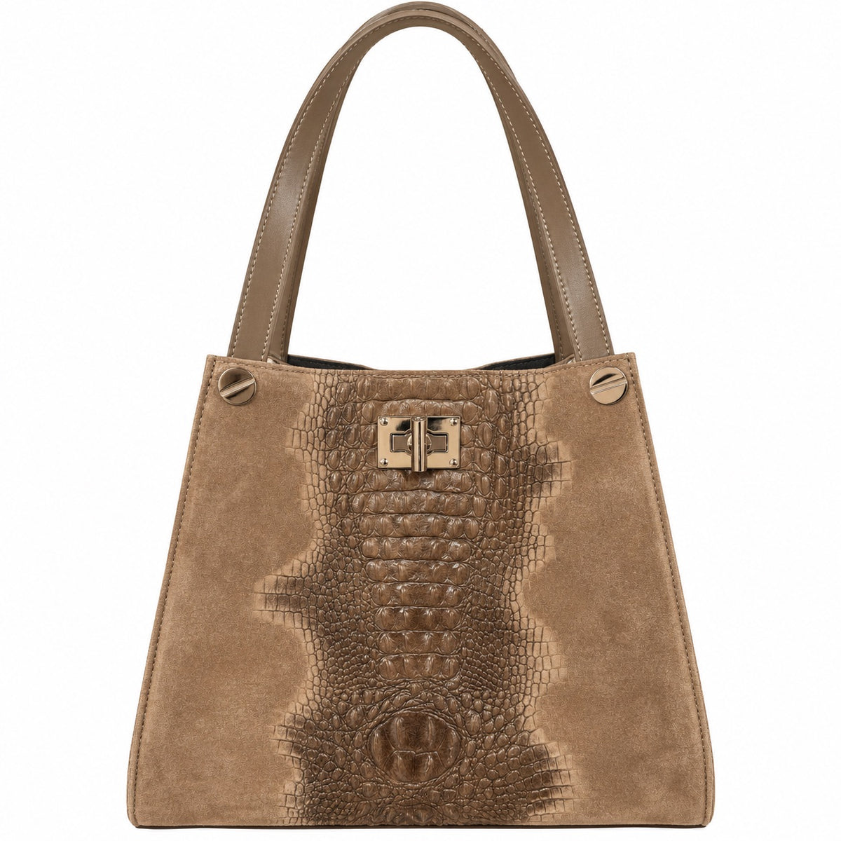 Borsa shopper donna in vera pelle e camoscio stampa cocco