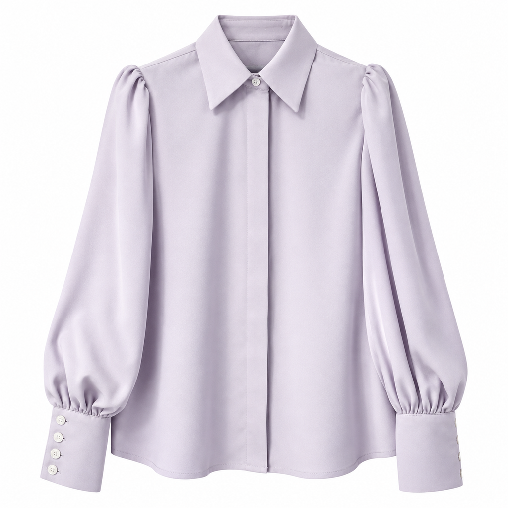 Camicia donna in 100% seta con maniche a sbuffo
