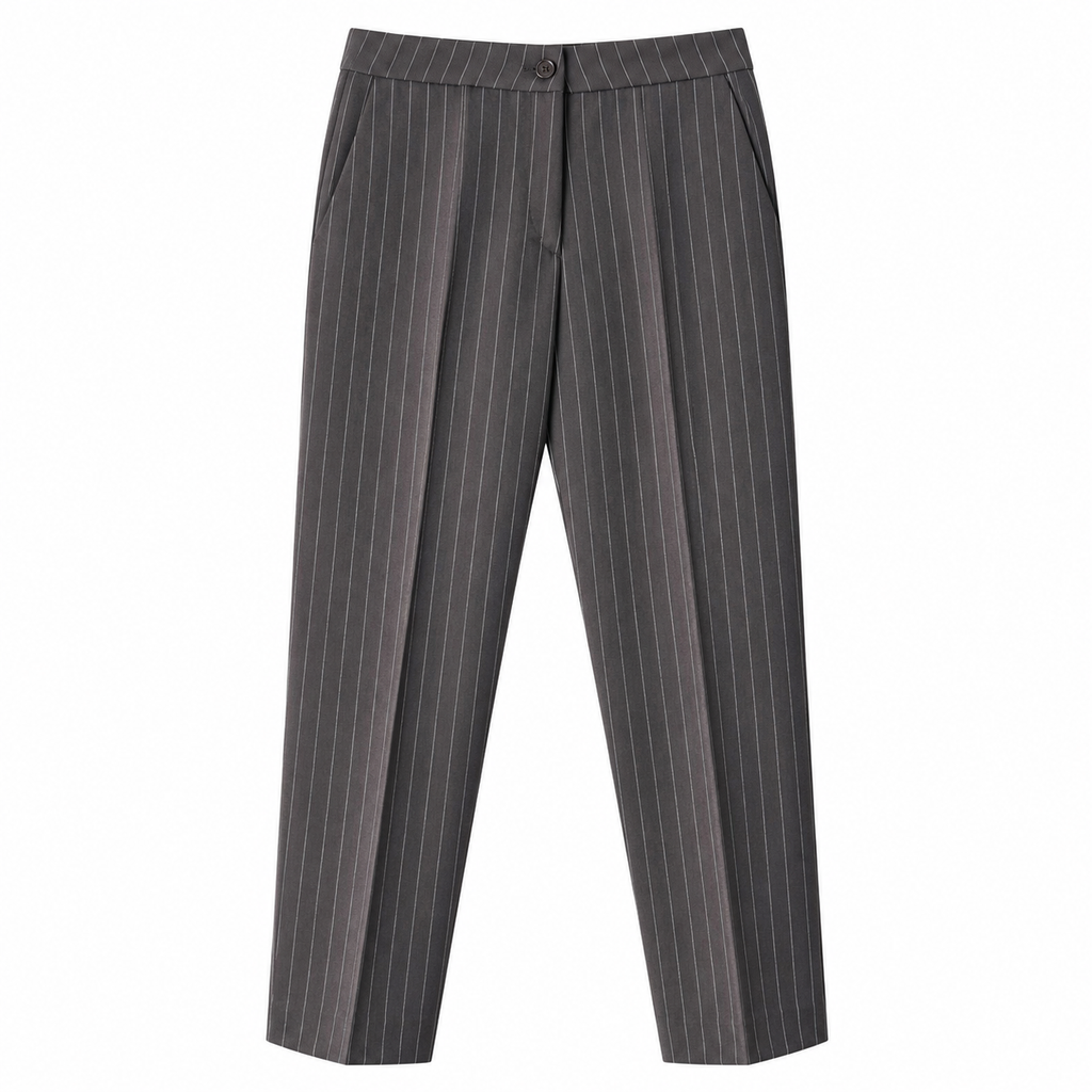 Pantalone donna gessato a sigaretta con pinces
