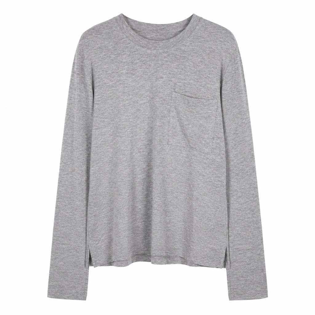 Maglia Donna a Maniche Lunghe con Taschino – T-Shirt Basic Girocollo